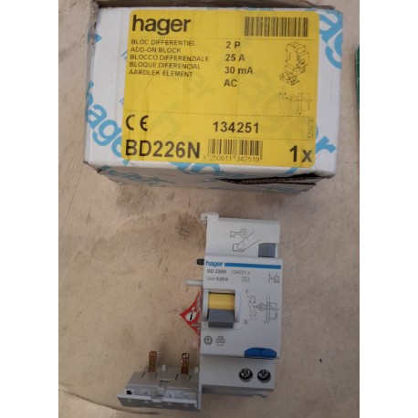 Hager -Blocco differenziale 2P 25A 30mA AC - BD226N (134251)