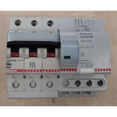 Bticino-Interruttore automatico 63A 3P 10k+differenziale 0,3A F83HD/63+G34/63AC