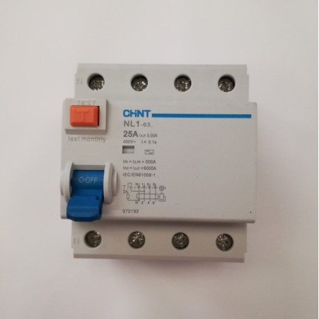 Chint-Interruttore magnetotermico differenziale 25A 0,03A 3P+N - NL1-63 (972192)