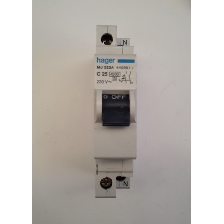 Hager - Interruttore automatico magnetotermico 25A 4,5k 1P+N - MJ 525A C25