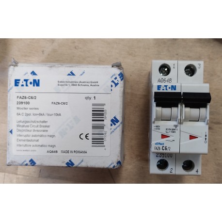 EATON - INTERRUTTORE AUTOMATICO MAGNETOTERMICO 2 POLI 6A 6Ka Curva C FAZ6-C6/2