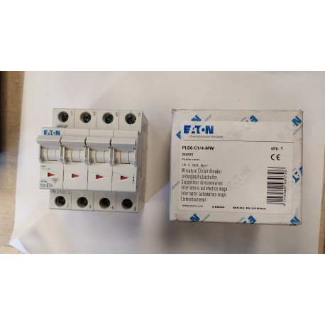 EATON -INTERRUTTORE AUTOMATICO MAGNETOTERMICO 4 POLI 1A 6Ka Curva C PLS6-C1/4-MW