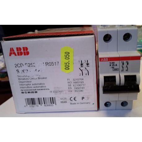ABB - Interruttore automatico 2P 25A 400V 6k (S 202 – K 25A)