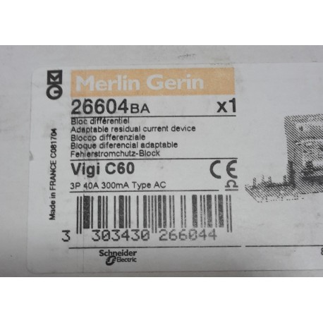 MERLIN GERIN - BLOCCO DIFFERENZIALE VIGI C60 3P 40A 300MA 3X40A 0,3A