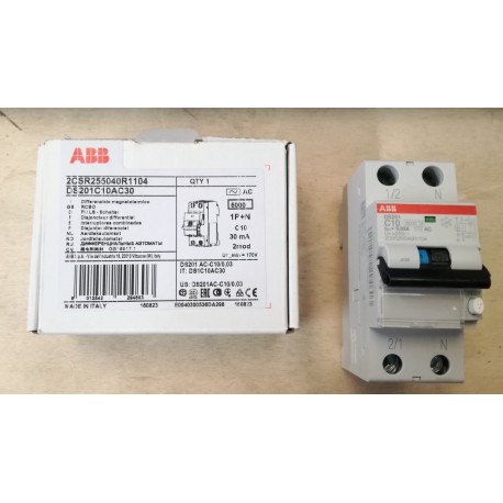 ABB INTERRUTTORE MAGNETOTERMICO DIFFERENZIALE 1P+N 10A 6KA 30MA