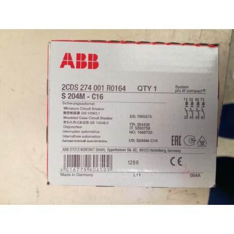ABB - 2CDS274001R0164 - INTERRUTTORE AUTOMATICO S204M-C16