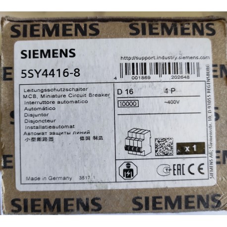 SIEMENS - 5SY4416-8 - INTERRUTTORE AUTOMATICO D16 4P 400V 1000A
