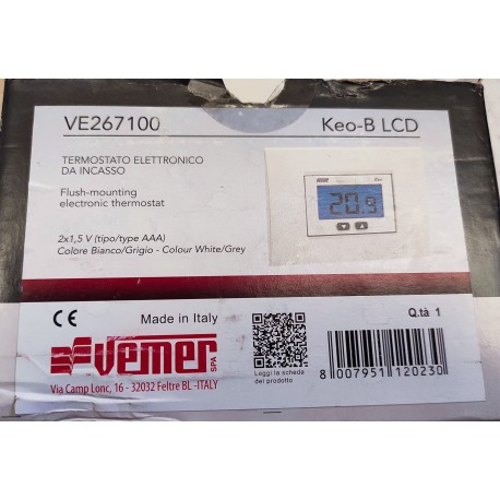 VEMER - VE267100 - TERMOSTATO ELETTRONICO DA INCASSO